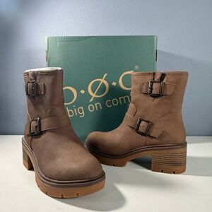 B.O.C. by Born Monika Platform Bootie Brown Women Lug Sole Block Heel Size 10